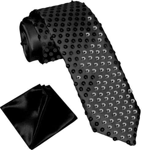 ROSAUI Glitzer Krawatten für Herren und Damen, Glitzer Outfit Hemd Sakko Accessoires, Satin Krawatte und Einstecktuch Set Hochzeit Festival Disco Party Fasching