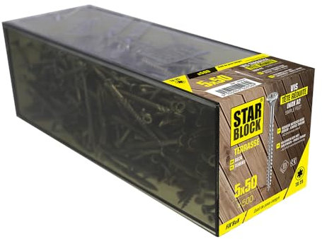 Starblock - Vis terrasse, 5x50, Acier Inoxydable A2, Tête réduite, Empreinte Torx, Pointe entaillée, FixBox de 500