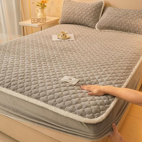 JIANINGHOME Plüsch Spannbettlaken 120x200,Fleece Spannbettlaken Winter Samt Warm Kuschel Boxspringbett Frottee Bettlaken Biber Spannbetttuch