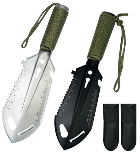 Tentogala 2 Pack Samll Survival Shovel, 9 in 1 Mini Camping Shovel, Ultralight Backpacking Trowel Shovel, Backpacking Gear for Hiking, Camping and Survival Bags (2 Pack)