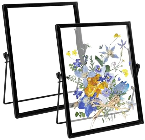 PRITOK Bilderrahmen Stehend Glas A5 15x20 cm Doppelseitig Gold Metall Fotorahmen für Foto Trockenblumen Pflanzenprobe Schwarz 2er Set