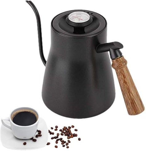 Hervidor de café con cuello de – de acero inoxidable, de estufa, de agua caliente con termómetro integrado, 850 ml, jarra de agua caliente con mango aislante,