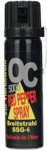 Pfefferspray 63ml OC 5000 SSG-6 mit Metallclip zur Befestigung Sprüharten Weitstrahl/Breitstrahl - extrem Starke Wirkung KO-Spray Tierabwehrspray