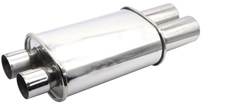 Krtopo Auspuffschalldämpfer 2.5 (63MM) Dual Inlet/3 (73MM) Dual Outlet Silber Edelstahl Auto Schalldämpfer 11.8 Zoll (300MM) Ovale Körperlänge/20.9 Zoll (530MM) Gesamtlänge Auspuff Zurück Box