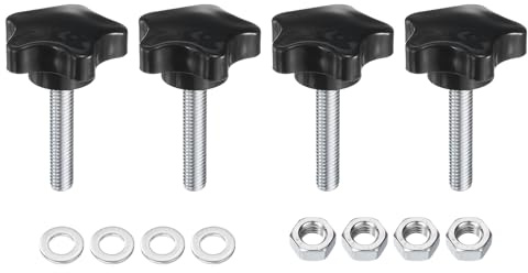 sourcing map 4pcs Star Clamping Knobs with Nuts Washers, M8 x 40mm Metric Zinc Plated Carbon Steel Male Thread 39mm 5-Star Plastic Head, Threaded Stud Hand Knobs Handles Thumb Screws, Black