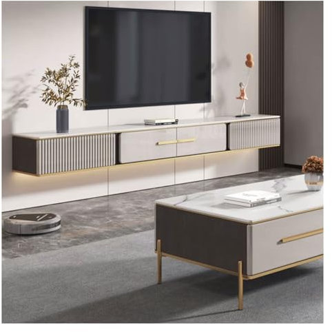TV Schrank Hängend Einfacher moderner schwebender TV-Ständer mit 2 Schubladen, 70,8''/78,7'' schwebendes TV-Regal, wandmontierter schwebender TV-Regalschrank, platzsparendes Medienkonsolen-Unterhaltun