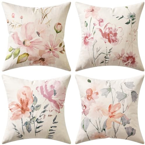 MIULEE 4er Set Wasserfeste Kissenbezüge Outdoor Kissenbezug wasserdichte Kissenhülle Gedruckte Outdooorkissen Dekokissen für Balkon Hof Terrasse Blume 40X40CM