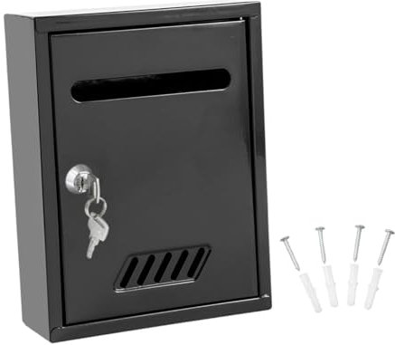 Baoblaze Wall Mounted Mailbox Metal Post Box Mail Insertion Modern with 2 Keys Security Drop Box Lockable Mail Box for Gate Front Door, Black