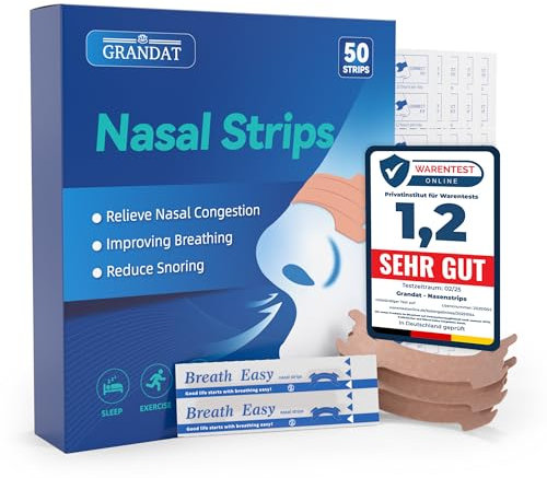 Grandat® Nasenpflaster schnarchen (50 er Pack) premium nasenstrips gegen extra halt für sport & bessere schlafqualität besser atmen bei verstopfter nasal nasen nose strips anti schnarch