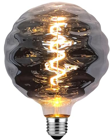 Glühbirne E27 LED Vintage 4W Dimmbar Wellenförmige G150 Ø150mm - Rauchgrau | Edison Vintage Glühbirne E27 Retro LED Filament Lampe für Nostalgie und Retro Beleuchtung im Haus Café Bar