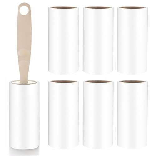 MEETOZ 420 Sheets Lint Rollers for Pet Hair, Extra Sticky Lint Roller, Lint Remover Rollers Refills Sticky for Pet Hair, Clothes, Couch, Furniture, Carpet - 1 Handle + 7 Refills