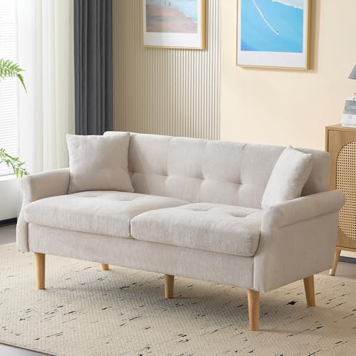Dolamaní 2 Sitzer Sofa Kleine mit 2 Kissen und Armlehnen, Modernes Design Chenille-Stoff für Wohnzimmer, Wohnung, Schlafzimmer (Beige, 2er Couch Loungesofa)