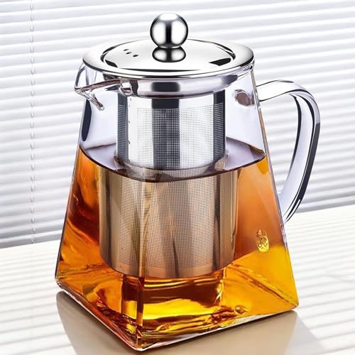 MINGZE Glass Teapot, Teapots with Infuser Borosilicate 304 Stainless Steel Lid, Borosilicate Tea Pot for Loose Tea, Clear Leaf Teapot with Strainer, Perfect for Tea and Coffee (750 ml)