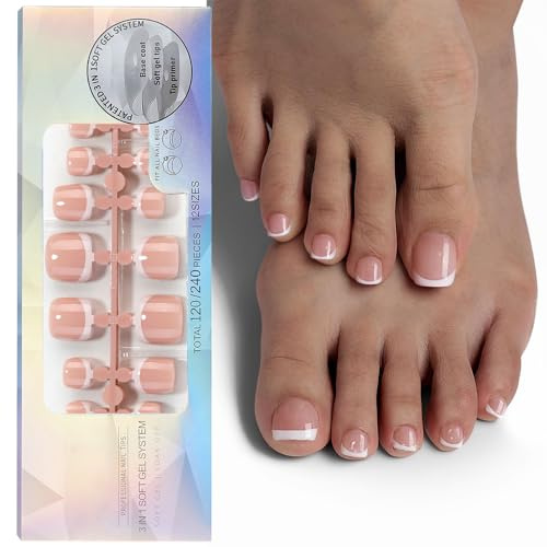 Unghie Finte Piedi Corte, 120 Pezzi Unghie Finte Piedi Copertura Completa Acrilico Press on Toe Nails Manicure per Donne Ragazze per DIY Nail Art - 12 Misure