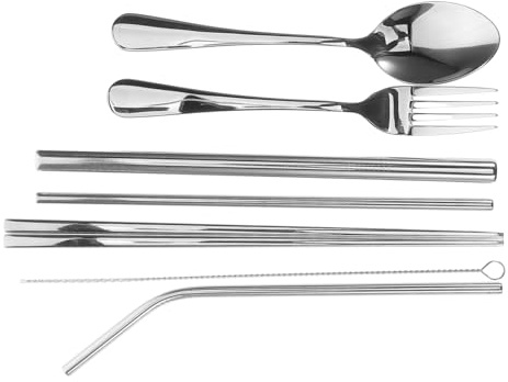 Yardwe Outdoor Portable Tableware Stainless Steel Camping Utensil Set Travel Salad Servers Eating Utensils for Backpacking and Picnics