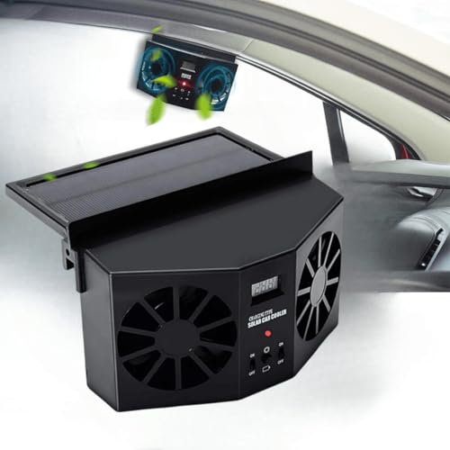 Solar Powered Car Fan, Window Exhaust, Air Vent Radiator, Energy Cooling for Back Seat or Front Seat (Black)