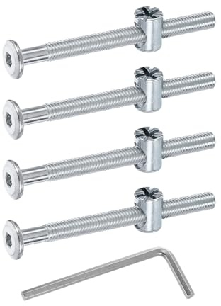 sourcing map 4 bulloni per telaio del letto, M6 x 70 mm, viti a testa esagonale, dadi a cilindro, bulloni per letti a castello, viti per mobili con testa a forma di riso, dado e chiave per sedie e