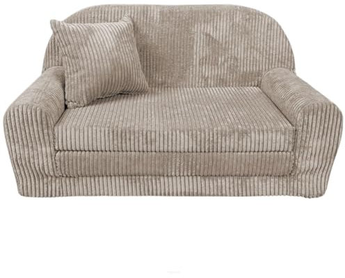 FORTISLINE - Kindersofa Rosalia Mini - Ausklappbares Mini-Sofa aus Cord mit Verlängerung - Schlafcouch 78 x 45 x 40 cm - Kinder Sitzsofa Oeko-TEX Zertifiziert - inkl. Kissen - in 7 Farben - Braun