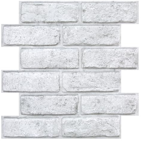 COMSTICKC 3D Wandpaneele Selbstklebend, Weiß mit Grauen Flecken, 10 Stück 30 X 30 CM, Ultraleicht PVC Wandverkleidung Steinoptik Wandaufkleber 3D Ziegeloptik Tapete für die DIY-Inneneinrichtung