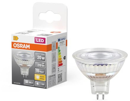 OSRAM LED Spot Lamp Star MR16 2W 827, 2700K blanc chaud, GU5.3, 120°, 210 lm, basse tension, design tout en verre