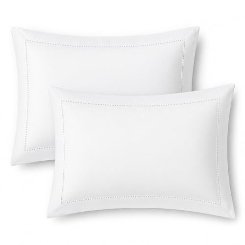 Corredocasa Coppia di Federe Cuscino Letto 50x80 Made in Italy - 100% Puro Cotone, per Letto Matrimoniale e Singolo - Bianche, Anallergiche e Antiacaro - Ricamo Orlo a Giorno a Gigliuccio (2 Pezzi)