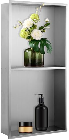 BAUNVB Two-Tier Recessed Shower Niche 12x24, Brushed Nickel