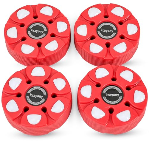 kcayony 4 Pack Roller Hockey Balls & Street Hockey Pucks - Smooth-Rolling Design with Durable Shatterproof Plastic - Driveway/Backyard Training - Non-Ice Use Only (Red -4 pcs)