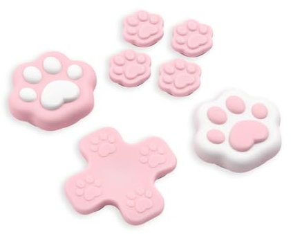 GeekShare Silicone Cross D-Pad Button Caps Set Joystick Cover, Cat Paw ABXY Key Button Thumb Grips Compatible with Switch 2 Game Console - Pink