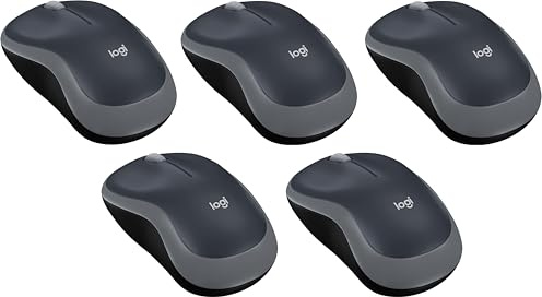 Logitech M185 Kabellose Maus, 2,4 GHz mit USB-Nano-Empfänger, 12 Monate Batterielaufzeit, 1000 DPI Optical Tracking, Für Links- und Rechtshänder, Kompatibel mit PC, Mac, Laptop - Grau (5 Stück)