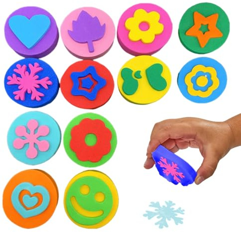 GHPKOTW 12 Esponjas De Pintura, Sello De Pintura De Espuma De Doble Cara, Esponjas De Dibujo Para Manualidades, Sellos De Esponja Para Niños Pequeños, Aprendizaje Temprano Y Manualidades