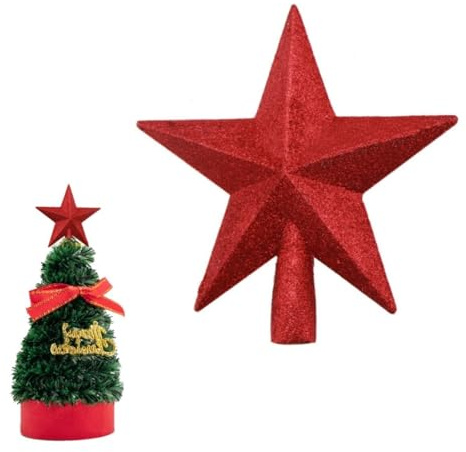 DEXYZZY Weihnachtsbaum Spitze aus Kunststoff, Christbaumspitze in Stern-Form, Spitze für Weihnachtsbaum Stern, Rot Glitzernden Weihnachtsbaum Baum Topper Dekoration, Weihnachtsbaumschmuck