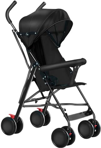 homewell Barnvagn, CITY Buggy, hopfällbar sportvagn, vikbar med säkerhetsbälte och soltak, 0–4 år upp till 22 kg, fjäderlätt, kompakt buggy (svart)