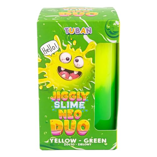 TUBAN Jiggly Slime Neo Duo 430 g – Zweifarbiger Neon Schleim Zum Kneten Dehnen Und Blasen Machen Sicheres Sensorisches Spielzeug Für Kinder Ab 6 Jahren - Gelb-Grün