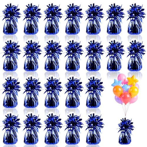 APACALI 24 pesos para globos de helio, peso de globos de helio, conos, 170 g/unidad, lámina plateada, peso de globo macizo, cono de borla metálico para decoración de mesa, azul