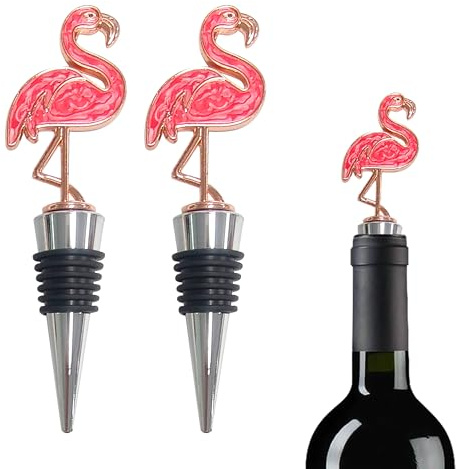 2 Pack Practical Flamingo Wine Bottle Stoppers, Reusable Alloy Wine Stopper for Still Wine Beer and Spirits, Decorative and Playful Bottle Stopper for Wine Bottles Home Party Wedding Celebration