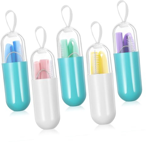 Toyvian 5 Juegos Pajitas Plegables de Silicona de Alimenticio Portátiles y Reutilizables con Cepillos de Limpieza y Botellas Individuales para Batidos Cócteles y Bebidas Fiestas o Casa
