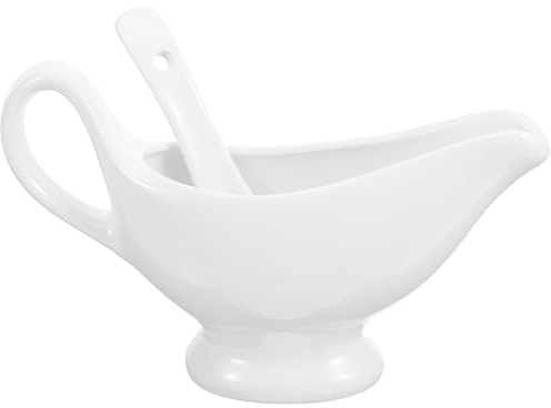 Hemobllo Bateau à Sauce Céramique avec Louche Profonde Pichet Laitier et Saucière Léger pour Service de Sauce et Crème Set Vaisselle pour Cuisine et Réceptions