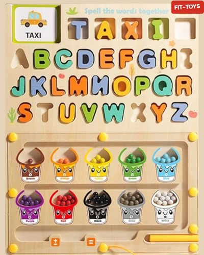 FIT-TOYS® Labyrinthe magnetique, Cadeau Enfant 3 Ans, Jouet Enfant 3 Ans, Apprendre 30 Mots Anglais-Français, Jeux educatif Enfant 3 Ans, motricité Fine, Apprendre Les Couleurs.