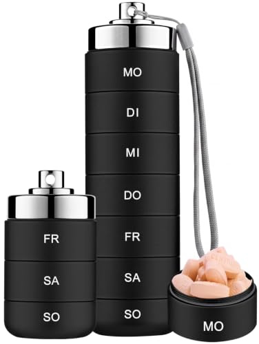mossime Metall Tablettenbox 7 Tage Große Fächer | Tragbare Pillendose Für Unterwegs Medikamentenbox 7 Tage Stapelbar, Wasserdicht, Pillenbox Für Vitamin, Fischöl(Schwarz)