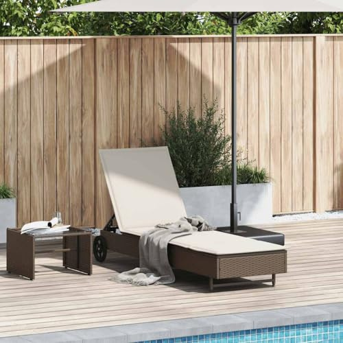 Mandloder Sonnenliege mit Rollen Braun Poly Rattan, UV-beständige Relaxliege für Garten Terrasse Strand, 200x55cm Liegefläche, inkl. Auflage, bis 110kg