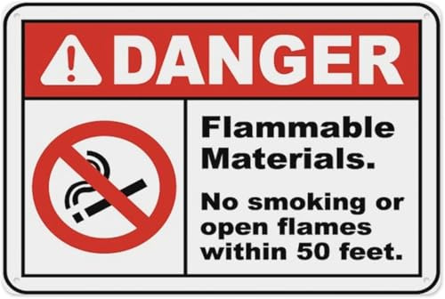 Flammable Materials No Smoking Tin Sign Warning Metal Sign Vintage Wall Decor for Home Farm Bar Coffee Shop Club Decoration 12x8 Inch