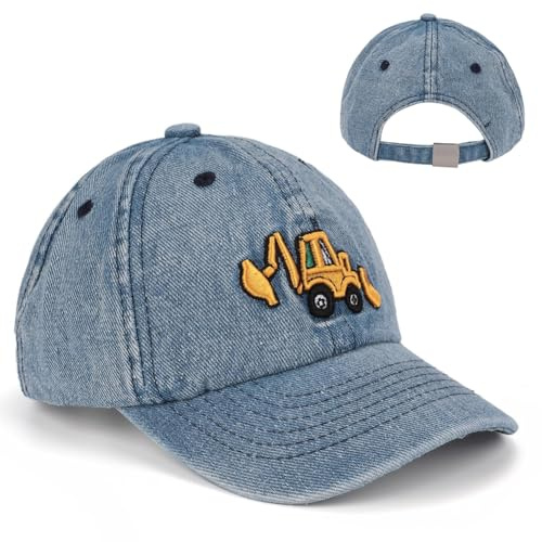 YskerrigToy Escavatore Cappello da Baseball, Auto Cappellino Baseball, Bambino Cappello Baseball Regolabile, Auto Cappello Bambino Cappellino da Baseball Estivo, per Bambini, 2-6 Anni (Blu Denim)