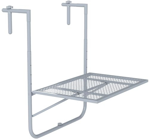 Outsunny Balkonhängetisch klappbar 4-Fach höhenverstellbarer Hängetisch aus Metall wetterfest Balkontisch Beistelltisch Klapptisch für Balkon-& Terrassengeländer Tisch zum Einhängen 60x40 cm Grau