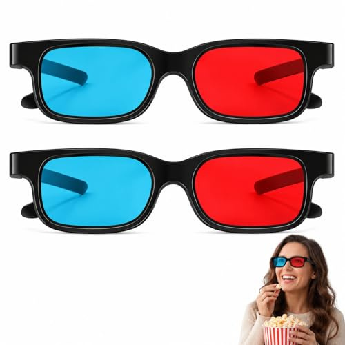 Lot de 2 lunettes 3D, lunettes 3D, lunettes 3D cinéma, lunettes 3D pour téléviseur, lunettes 3D rouges, bleues, rouges et bleues, lunettes anaglyphes 3D, pour films, jeux PC, spectacles de lumière