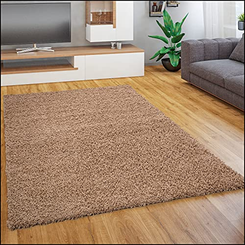 Paco Home Teppich Wohnzimmer Schlafzimmer Hochflor Shaggy Flokati Optik Einfarbiges Design Weich Flauschig Moderne Deko, Grösse:190x280 cm, Farbe:Beige