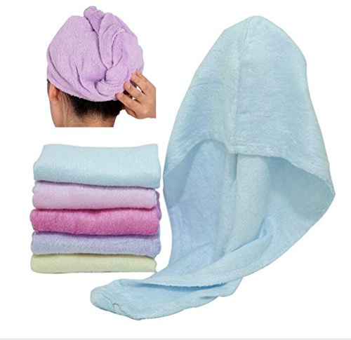 Happyit 1 st 100 % bambufiber mjuk huvudhandduk supermagi absorberande hårtorksmössa för kvinnor, flickor, damer, baddusch (blå)