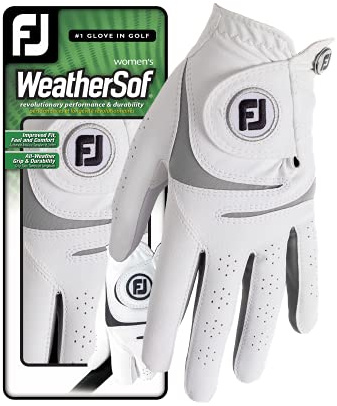 Footjoy Weathersof Guante de Golf, Mujer, Blanco/Gris, L