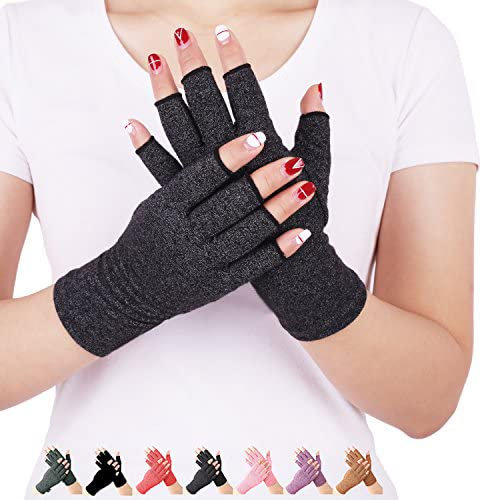 DISUPPO Arthritis Handschuhe Rheumatische Arthritis für Schmerzlinderung, Gaming Tippen, Fingerlose Handschuhe für Männer und Frauen (Schwarz, L)