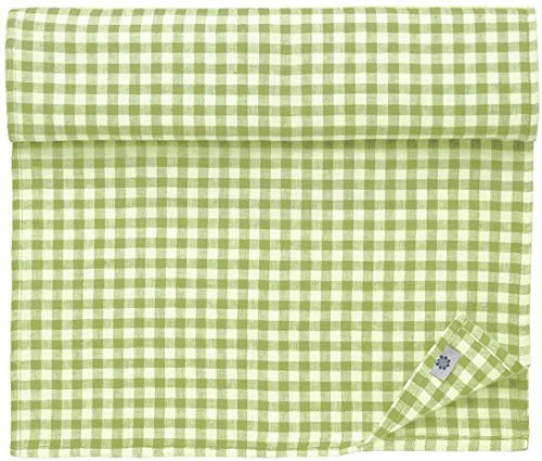 LINEN & COTTON Tischläufer Estella - 100% Leinen, Weiß Weiss Grün 40 x 300 | Stoff Tischdekoration Tischwäsche, Kariert Läufer Tisch Esstisch für Küche Haus Landhaus Festival Event Frühling Ostern