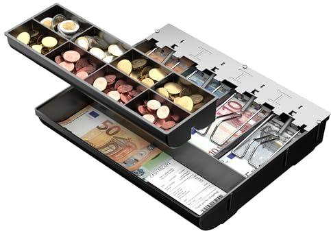 POS VALLEY Einsatz Kassenschublade - 4 Geldscheinfächern / 8 Münzfächern (Euro) - kompakte Dimensionen - POS VALLEY